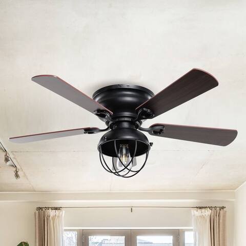 Industrial 5-Blade Matte Black Low Profile Ceiling Fan with Remote - 42 Inches
