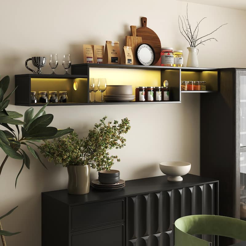 Wall Mounted Floating TV Stand with Charging Station