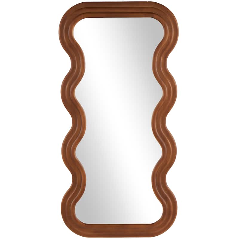 Wood Abstract Wavy Wall Mirror with Dimensional Carved Frame - Brown - Roche River Decor - Dark Brown