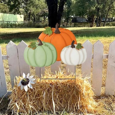 Glitzhome 23.75"H Fall Halloween Metal Stacked Pumpkin Garden Yard Stake