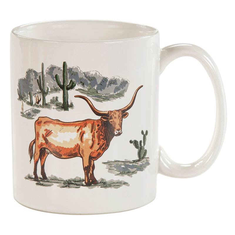 Paseo Road Ranch Life Western Cowboy Ceramic 4 Piece Mug Set, Duffle Bag - Longhorn