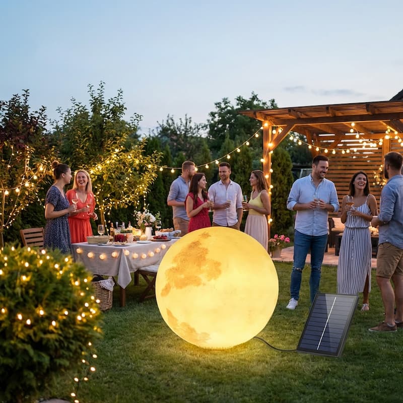 15.7" Indoor/Outdoor Solar Powered Glowing Moon Light - 15.7 inch