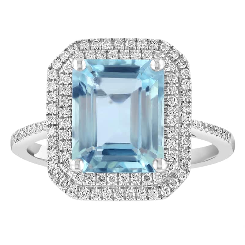 EFFY 14K Gold Diamond,Aquamarine Emerald Cut Ring