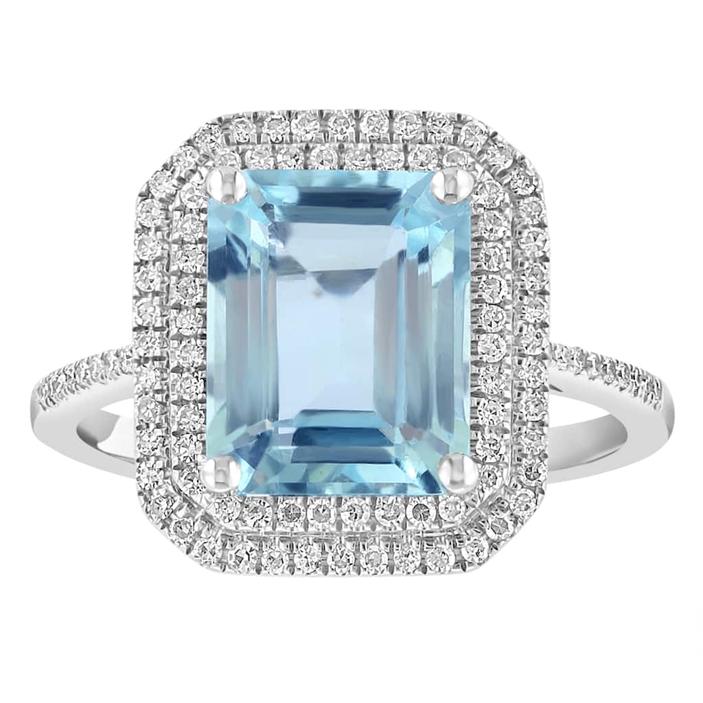 EFFY 14K Gold Diamond,Aquamarine Emerald Cut Ring