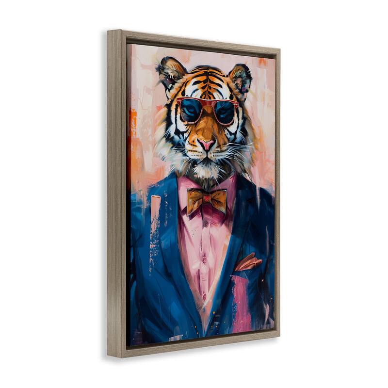 Stupell Suited Tiger Modern Fashion Framed Floater Canvas Wall Art Design By LSR Design Studio