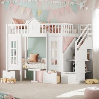 Twin-Over-Twin Bunk Bed with Changeable Table, Bunk Bed Turn into Upper Bed and Down Desk