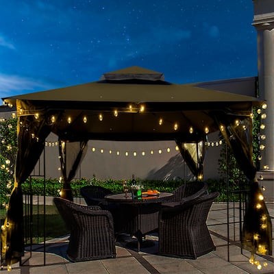 Outdoor Gazebo with Mosquito Netting, 10x10 Outdoor Patio Gazebo Canopy Tent with Ventilated Double Roof for Outside, Garden