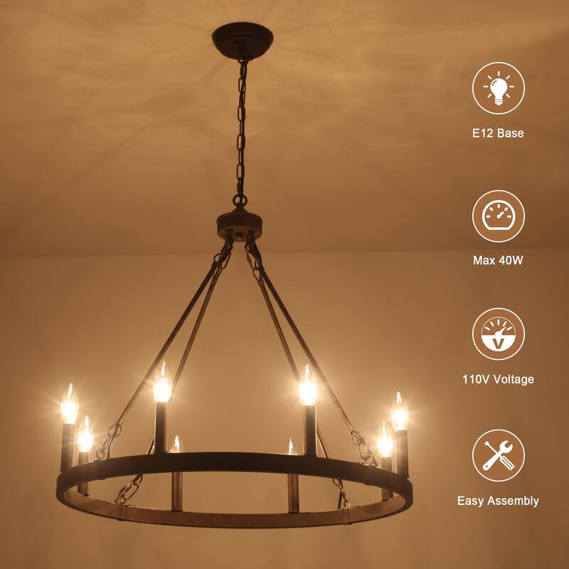 8-Light Candlestick Wagon Wheel Chandelier Linear Chandelier Lighting for Kitchen Island
