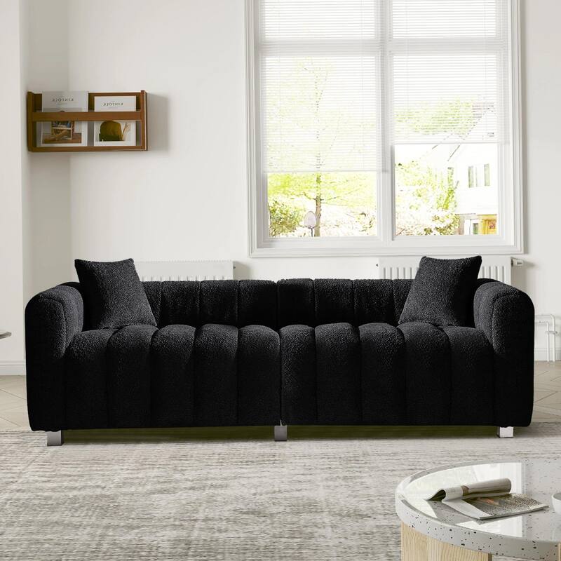 87.4" Luxury 3-Seater Sofa Bubble Couch for Living Room, Velvet Deep Seat Sofa Couch, Loveseat Sofa with Metal Legs