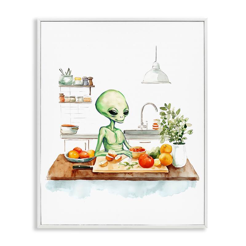 Stupell Alien Cooking in Kitchen Framed Giclee Art Design By Lil' Rue - 11 x 14 - White