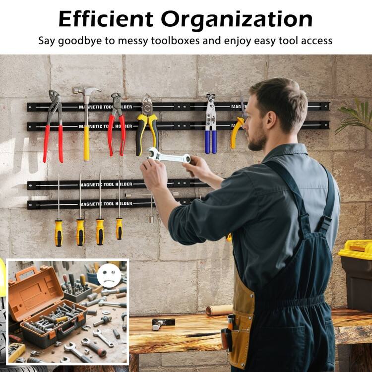 Carbon Steel Magnetic Tool Holder Set with 6 Strips - 18” x 1” x 0.5”