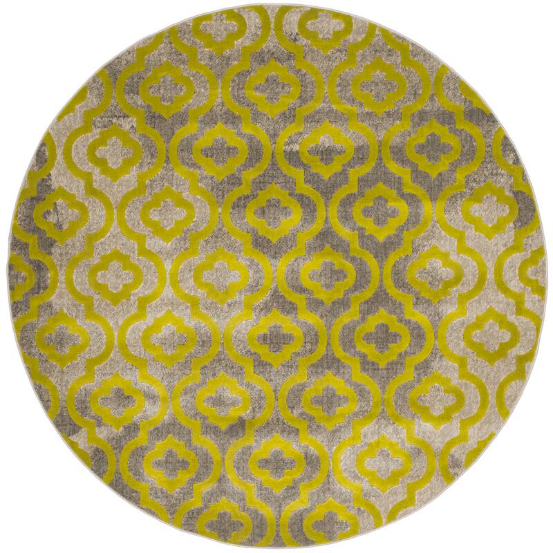 SAFAVIEH Porcello Andrijana Geometric Trellis Area Rug - 6'7" Round - Light Grey/Green