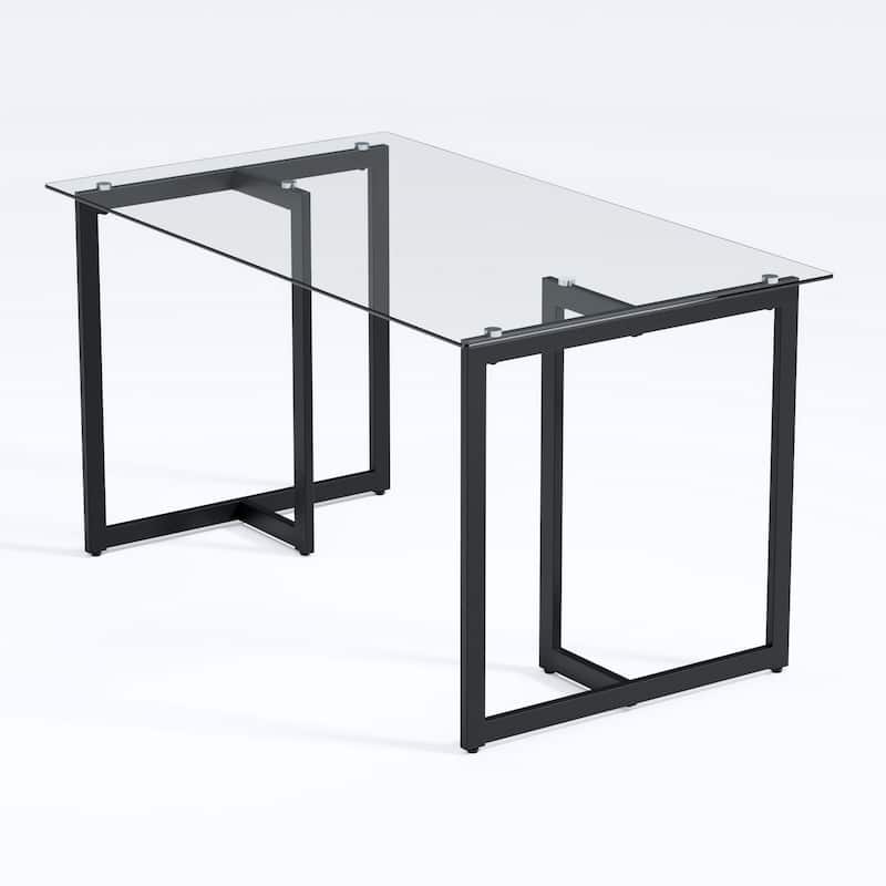 HomeRoots 55" Clear And Black Glass And Metal Dining Table - 55.10 in. x 29.50 in. x 31.50 in.