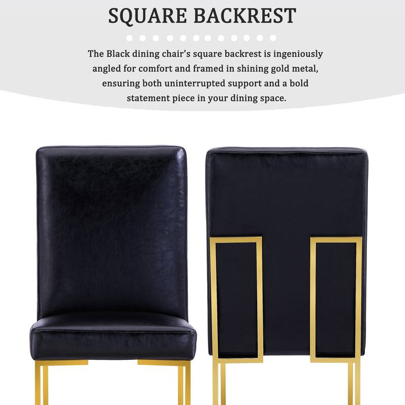 Black PU Leather Dining Chairs with Polished Gold Legs