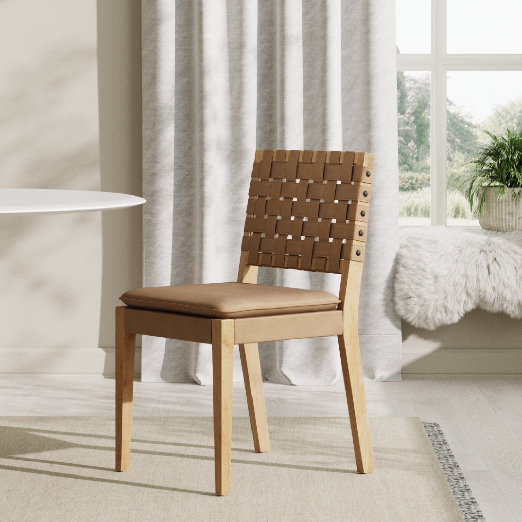 Cohen 19 in. Wood Dining Chair, Mid-Century Modern Upholstered Side Chair with Hand Woven Faux Suede Backrest