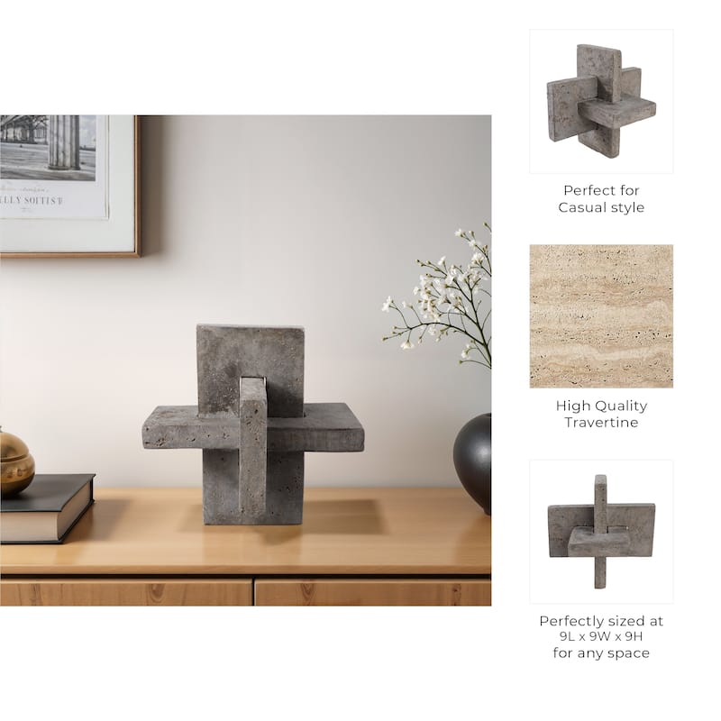 Stone Metal Decorative Object Interlocking Block Geometric Sculpture