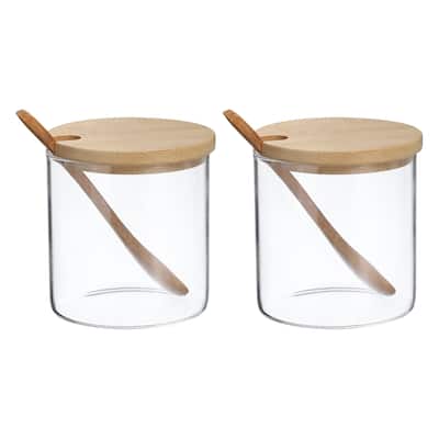 3Pcs 300ml/10oz Glass Condiment Canisters Glass Seasoning Jars Set Spice Jars - Transparent