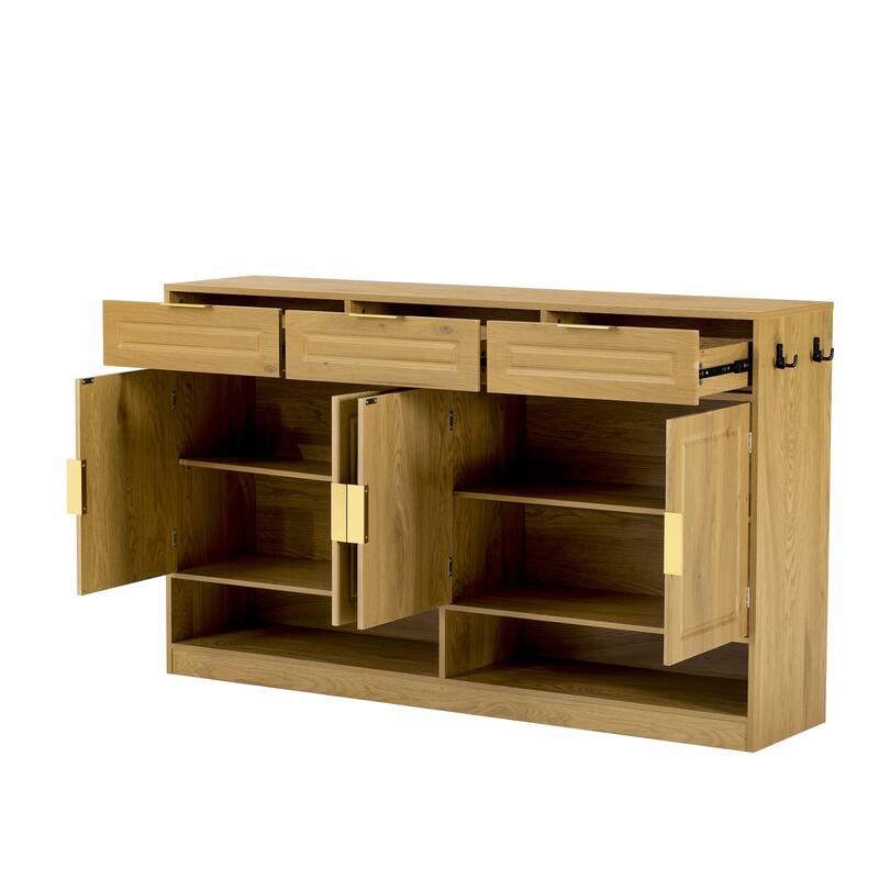 59" Farmhouse Multi-Functional Sideboard Cabinet with 3 Drawers and Adjustable Shelfs