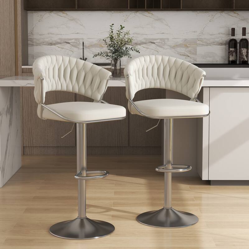 Set of 2 Modern Velvet Adjustable Bar Stools with Backs
