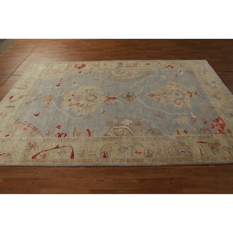 Hand Knotted Oriental 100% Wool Carpet Transitional All-Over Navy Blue & Blues Oushak Area Rug - 8' 8'' X 5' 11''