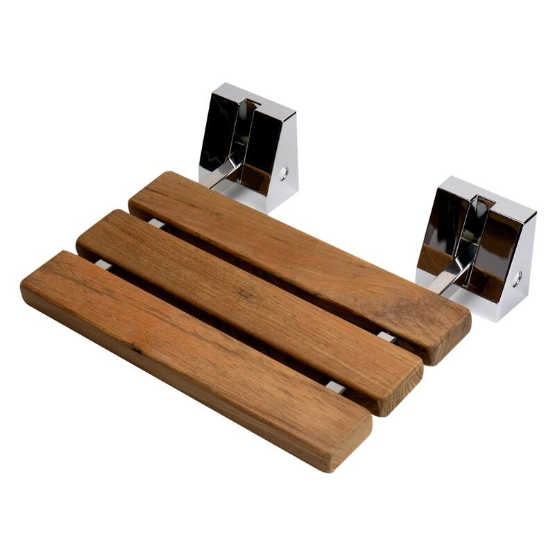 Polished Chrome 16" Folding Teak Wood Shower Seat Bench