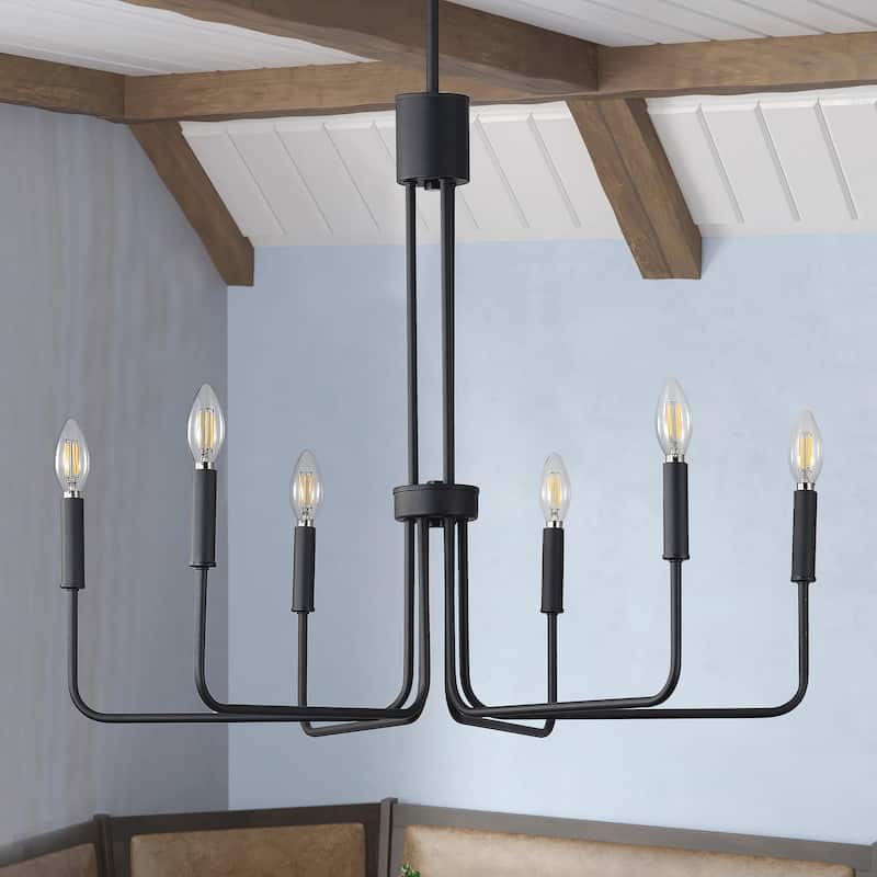 Farmhouse Black 6-Light Classic Candle Metal Chandelier for Dining Room