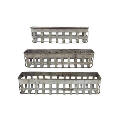 Set of 3 Rectangle Open Weave Iron Baskets