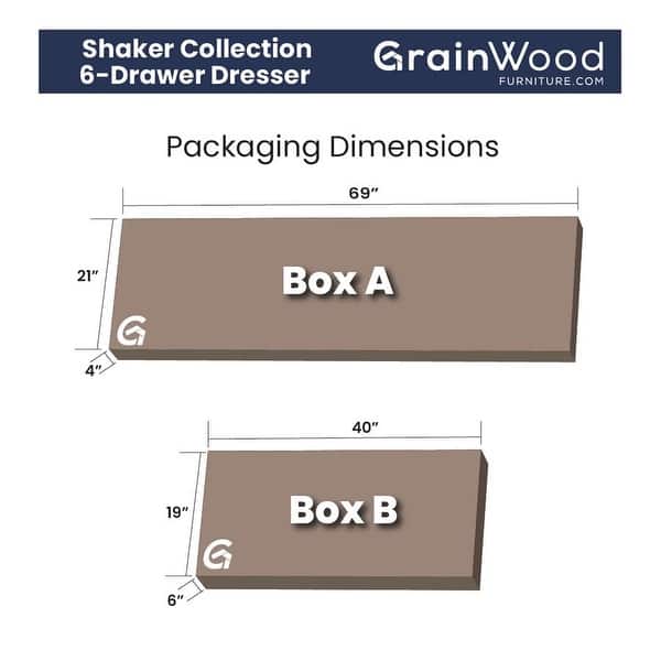 dimension image slide 0 of 4, Grain Wood Furniture Shaker-style 6-drawer Solid Wood Dresser