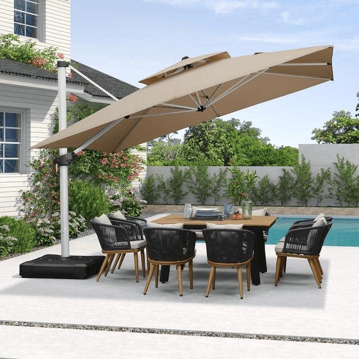 PURPLE LEAF Double Top Deluxe Square Patio Cantilever Umbrella 360 Degree Rotation 9ft/10ft/11ft/12ft Outdoor Classic Umbrella