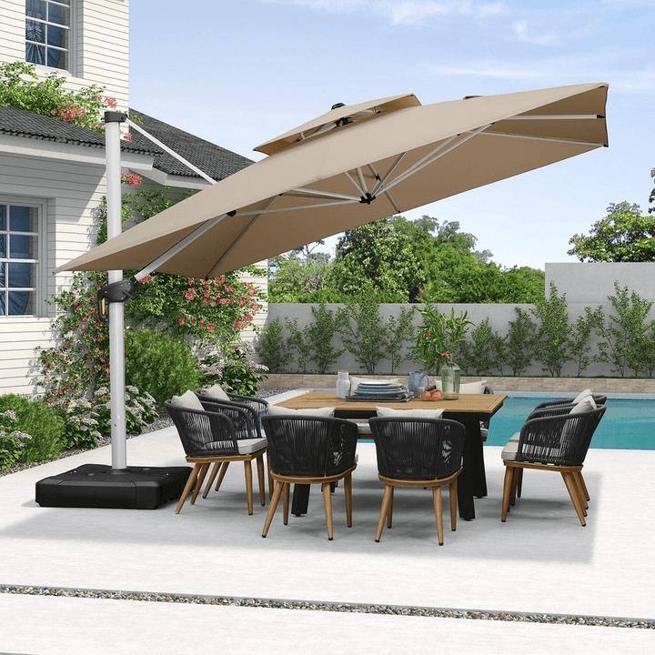 PURPLE LEAF Double Top Deluxe Square Patio Cantilever Umbrella 360 Degree Rotation 9ft/10ft/11ft/12ft Outdoor Classic Umbrella