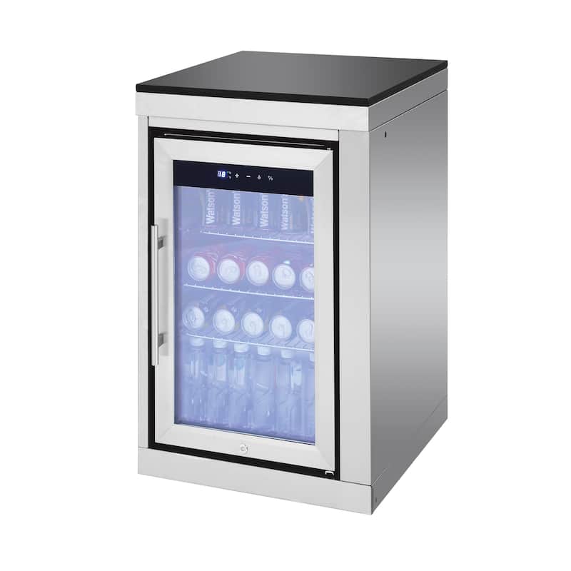 GDFStudio Kryvannon Stainless Steel Outdoor Kitchen Island Grill with 6 Burners and Compact Refrigerator