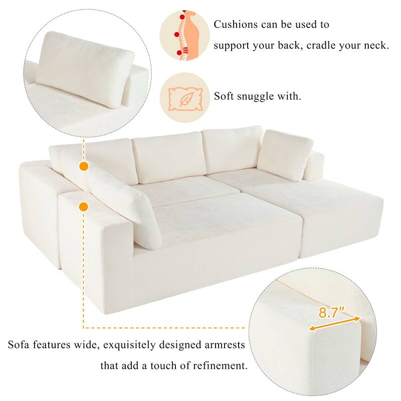106.5" Polyester Modular Sectional Sofa with Anti-Wrinkle Chenille & Pocket Springs