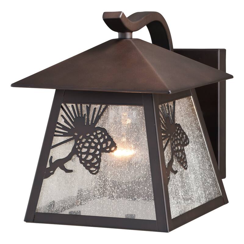 Whitebark 1 Light Bronze Rustic Pinecone Outdoor Wall Lantern Amber Glass