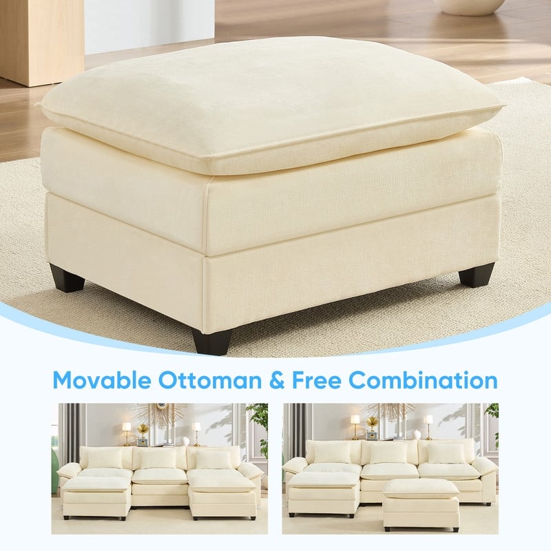 Modern 118'' U-Shaped Modular Sectional Sofa with 2 Ottomans, 5-Seat Cloud Couch, Modern Chenille Sofa Sleeper Deep Seat Couches