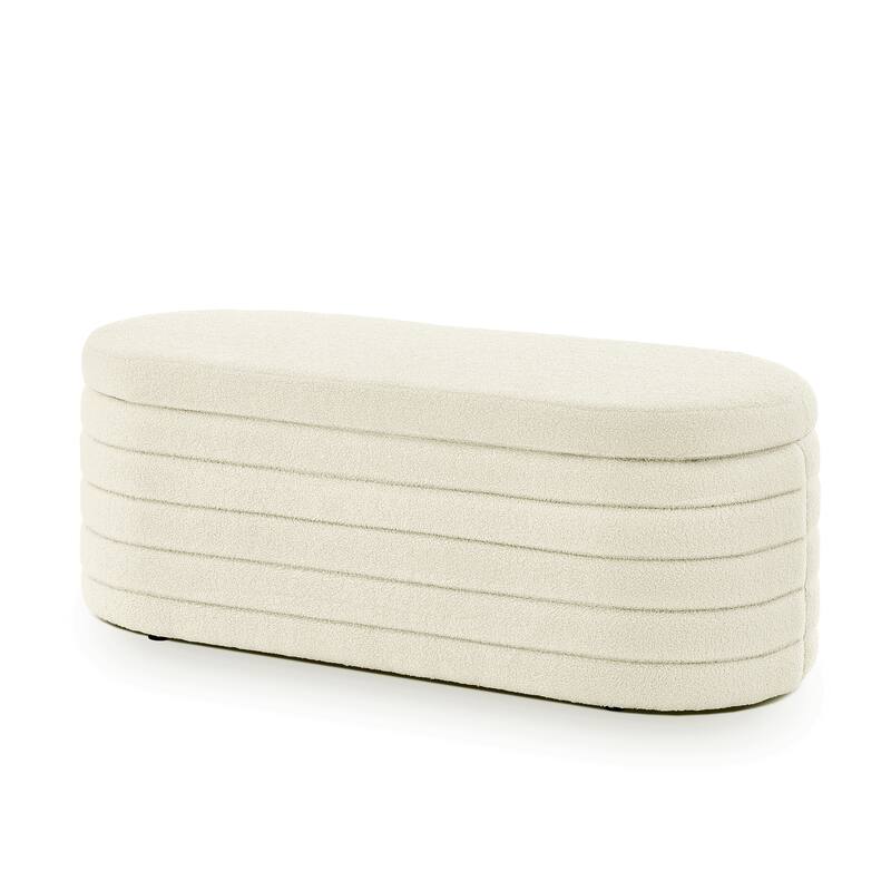 Upholstered Boucle Teddy Fabric Storage Bench with Safety Hinge- 43 "L x 17.5"W x 17.5 "H
