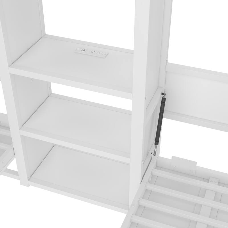 Space-Saving Twin Murphy Bed with Wardrobe, Shelves & Power Outlets - 2-in-1 Foldable Design