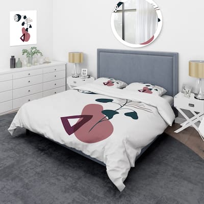 Designart 'Elementary Shapes With Abstract Flowers Plants V' Modern Duvet Cover Set