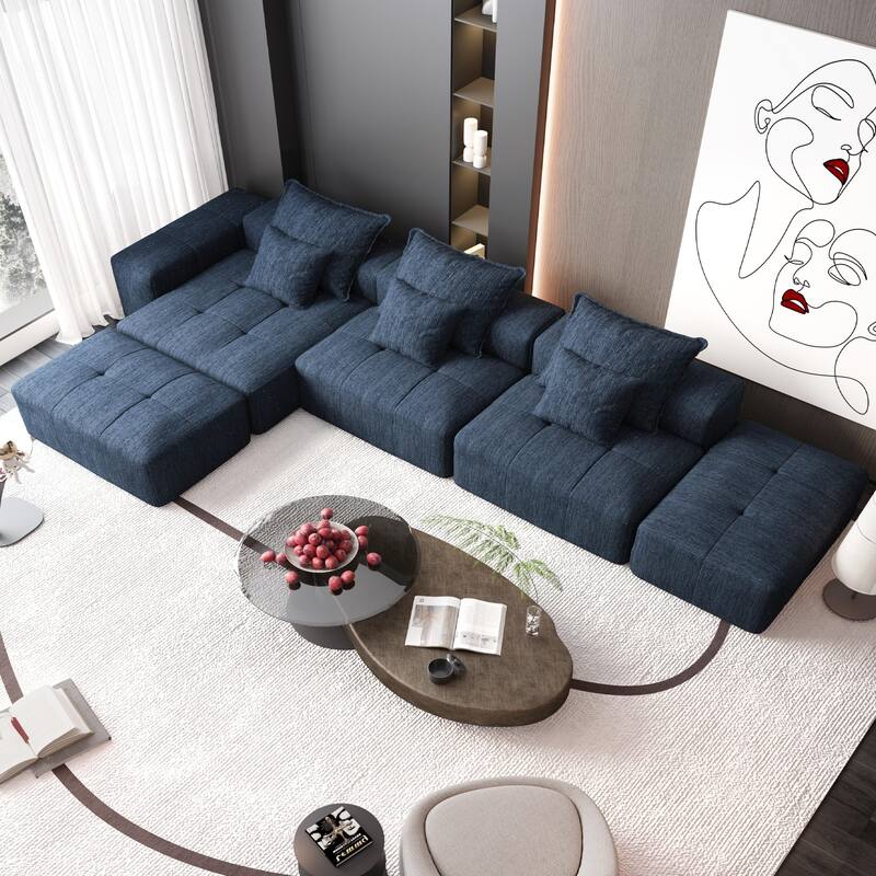 Modern Oversized Modular Sectional Sofa, Sparkling Chenille, 6 PCS DIY, No Assembly, Blue