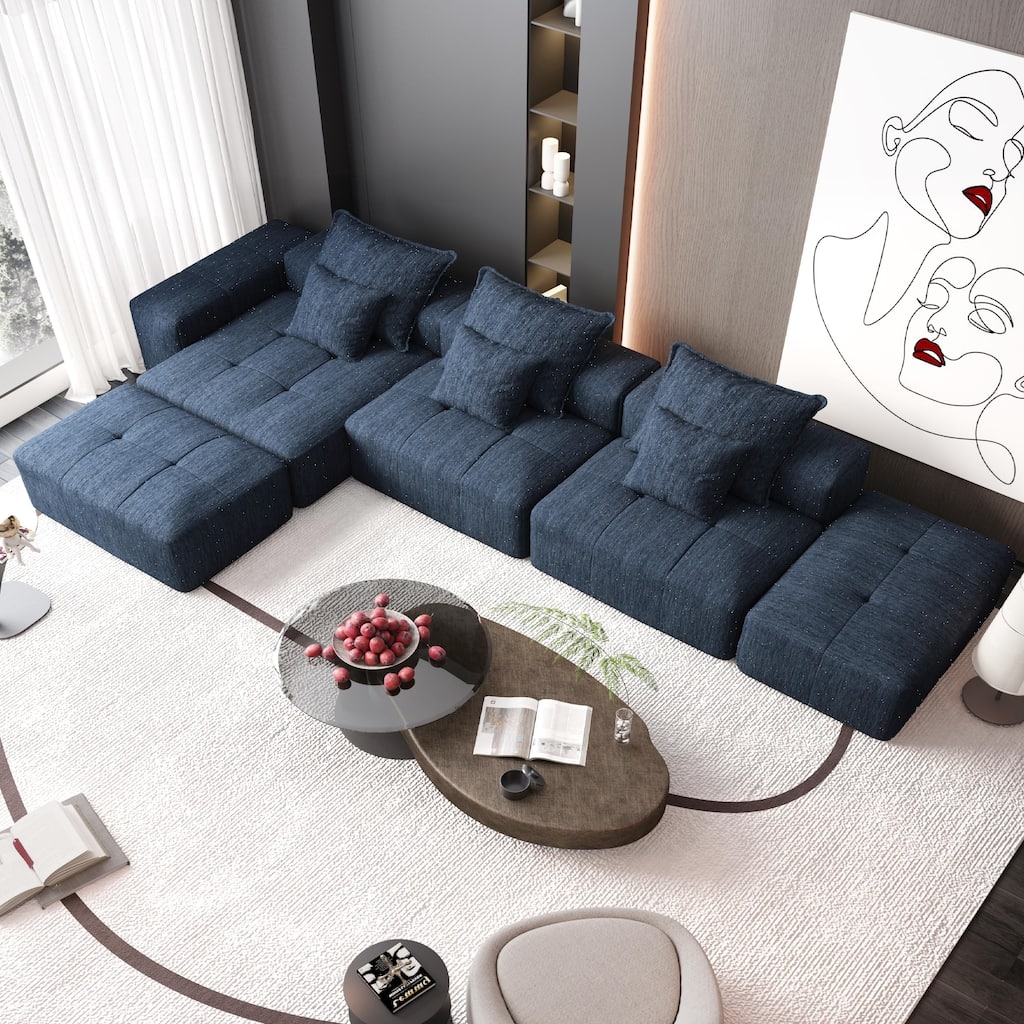 Modern Oversized Modular Sectional Sofa,Sparkling Chenille Fabric Soft Cushion Sofa with 6 Pillows