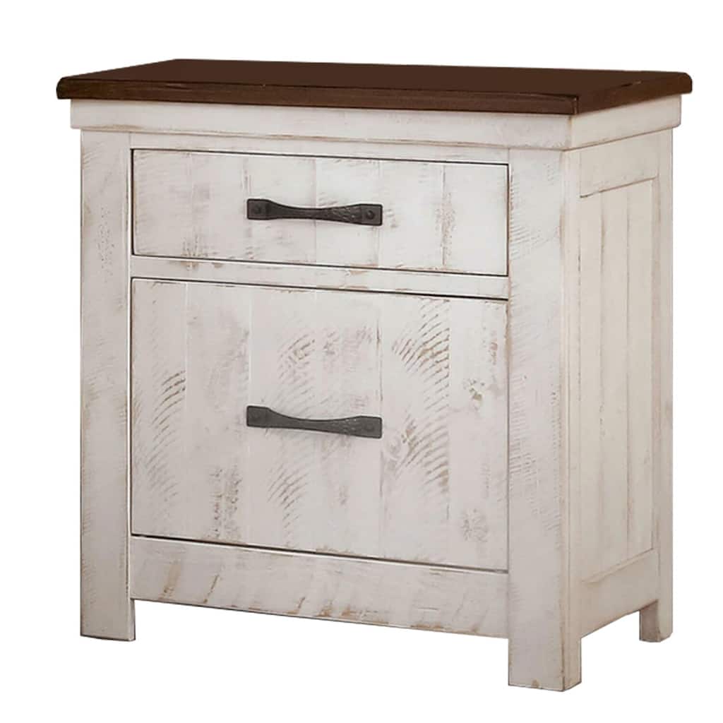 White/Brown 2 Drawer 20.5 in. W Nightstand with Sturdy Hardware and Ample Storage