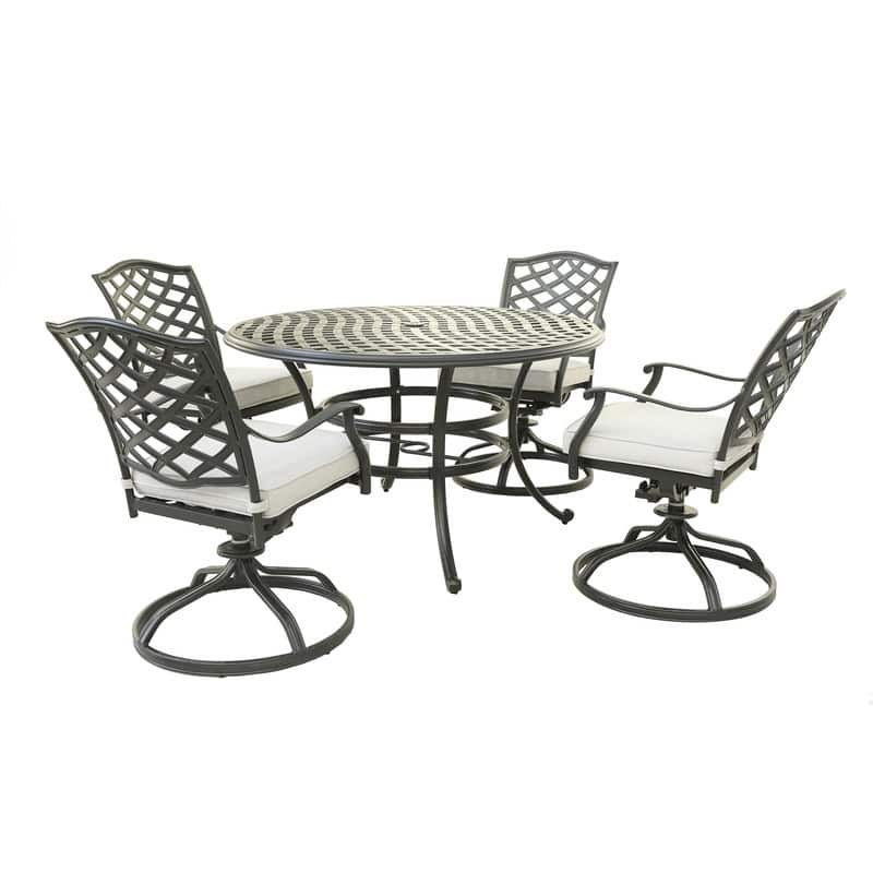 Torino Aluminum 5 Piece Round Dining Set with 4 Swivel Rockers - Espresso Brown/Cast Silver