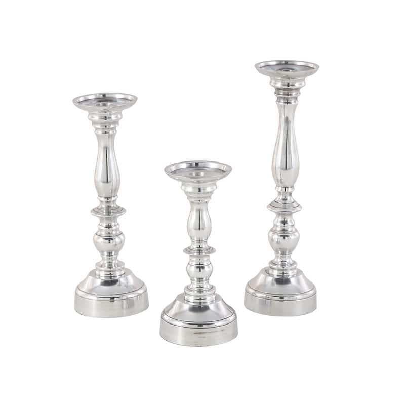 Aluminum Metal Candle Holder - Set of 3 Silver - Roche River Decor - 5"W x 5"L x 14"H