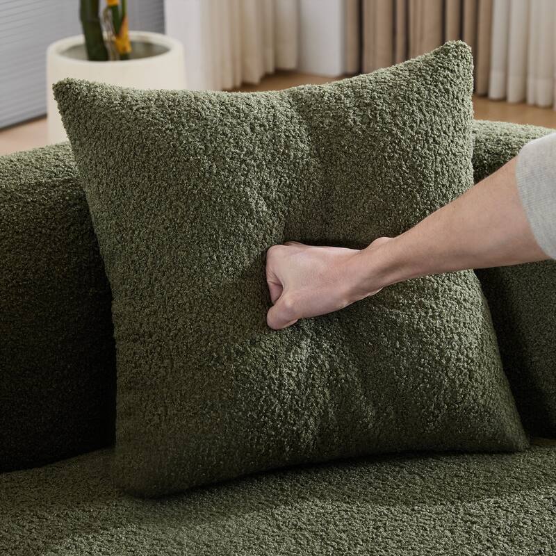 Curved Loveseat Sofa with 2 Pillows, Full Compression Sponge Boneless Floor Couch, Teddy Velvet Upholstered Cloud Couch