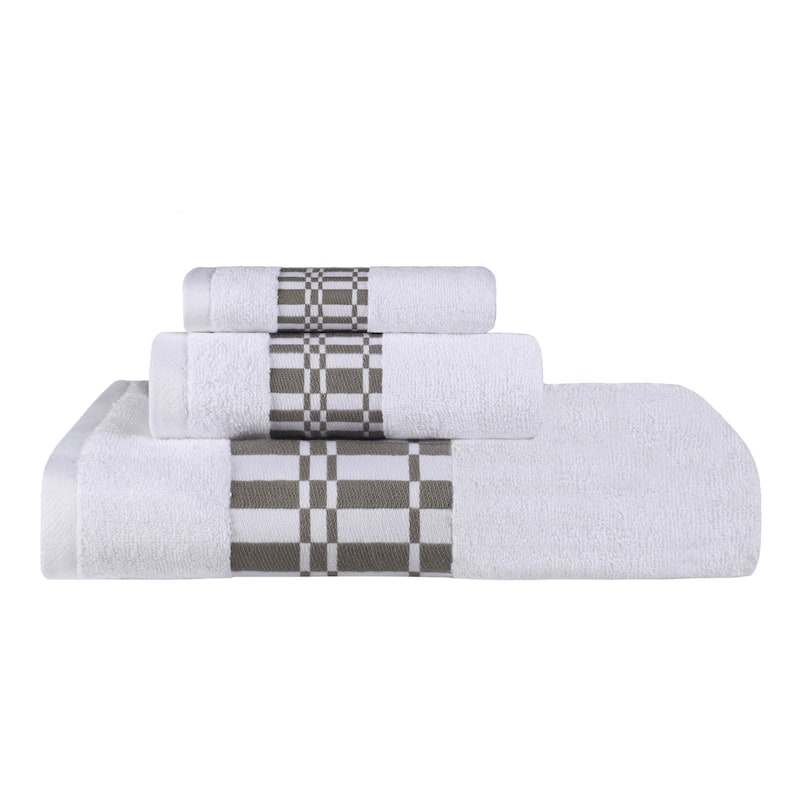 Superior Larissa Cotton Embroidered Geometric Border 3-Piece Towel Set