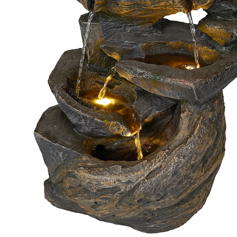 Cascading Rock Fountain with Warm White LED