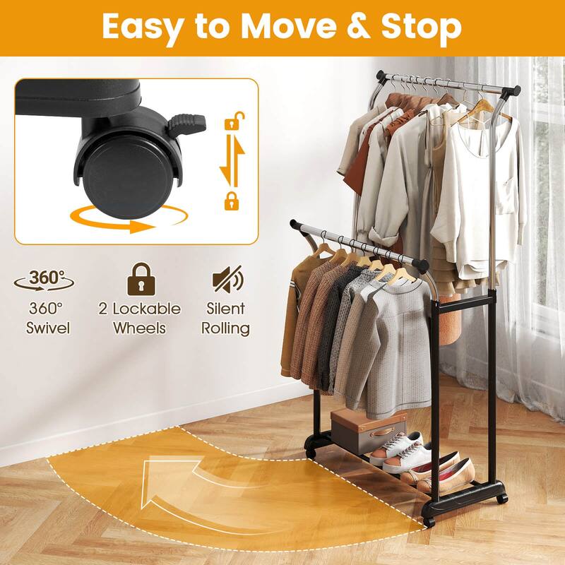 Costway Rolling Clothes Rack with Adjustable Height, Heavy-Duty Metal - See Details