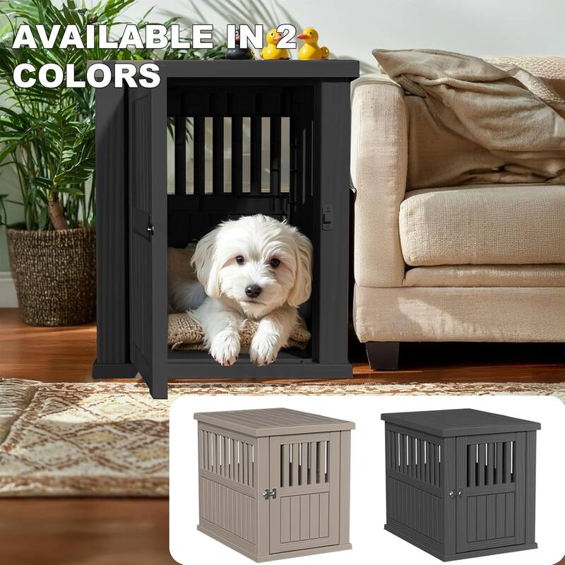 Resin Dog Crate for Large Dogs, Weatherproof, Ventilated Design, Plastic Dog House with Lockable Door