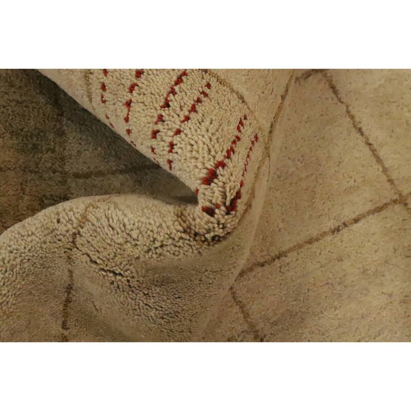 Hand Knotted Oriental 100% Wool Carpet Modern Geometric Beige & Ivories Gabbeh Area Rug - 10' 2'' X 8' 4''