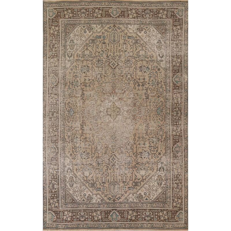 Hand Knotted Oriental 100% Wool Carpet Traditional Medallion Beige & Ivories Tabriz Area Rug - 9' 6'' X 6' 5''