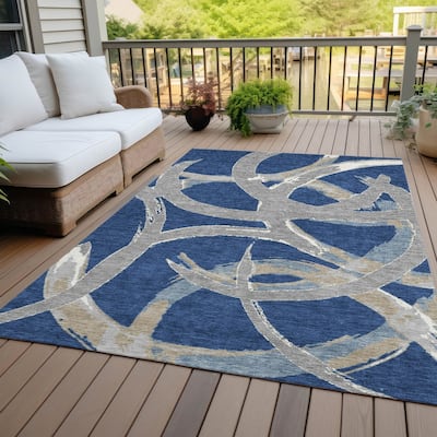 Machine Washable Indoor/ Outdoor Abstract Contemporary Chantille Rug